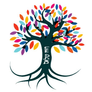 Ruach Shalom logo - it's a colourful tree, possibly with the colours of the rainbow, with strong roots